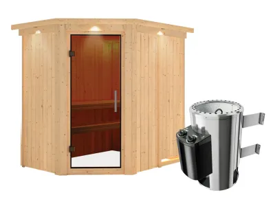 Sauna Systemsauna Saja mit Dachkranz, graphit Ganzglastür + Plug & Play Saunaofen mit Steuerung Produktbild #5