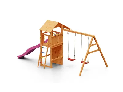 Spielturm Smart 5 teakfarben inkl. Rutsche pink Produktbild #5