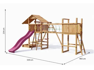 Spielturm Smart 1 Bridge teakfarben inkl. Rutsche pink Produktbild #7