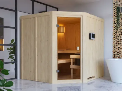 Sauna Kotka mit bronzierter Glastür + 9 kW Saunaofen ext. Strg. Produktbild #1