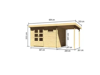 Gartenhaus Blockbohenhaus SET Bastrup 8 28 mm naturbelassen, inkl. 2,0 m Anbaudach Produktbild #5