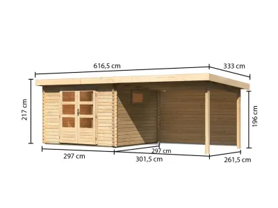 Gartenhaus Blockbohlenhaus SET Trittau 3 38 mm naturbelassen, inkl. 3 m Anbaudach + Rückwand Produktbild #6