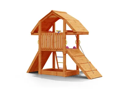 Spielturm Buffalo teakfarben inkl. Rutsche pink Produktbild #6