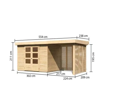 Gartenhaus SET Askola 4 19 mm naturbelassen, inkl. 2,4 m Anbaudach + Lamellenwänden Produktbild #7