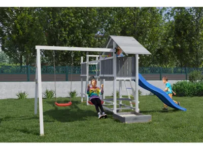 Spielturm Smart 1 Bridge grau/weiß inkl. Rutsche blau Produktbild #3