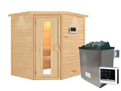 Sauna Massivholzsauna Mia mit Dachkranz, inkl. 9 kW Ofen mit externer Steuerung Produktbild #4