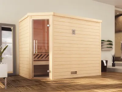 Sauna Massivholzsauna Turku 3 GT graphit Ganzglastür Produktbild #1