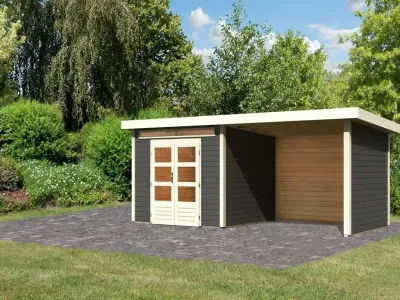 Gartenhaus SET Kandern 6 28 mm terragrau, inkl. 3,2 m Anbaudach + Seiten- und Rückwand Produktbild #7