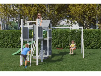 Spielturm Smart 4 Bridge grau/weiß inkl. Rutsche grün Produktbild #3
