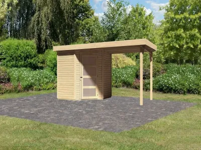 Gartenhaus SET Schwandorf 3 19 mm naturbelassen, inkl. Anbaudach 2,4 m Produktbild #1