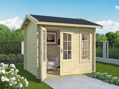 Gartenhaus Blockbohlenhaus Alex Mini 44 mm naturbelassen Produktbild #1