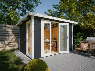Gartenhaus Homeoffice Karvo 1 28 mm Anthrazit-Weiß Produktbild #1