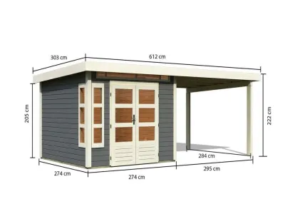 Gartenhaus SET Kastorf 6 28 mm terragrau inkl. 3,2 m Anbaudach Produktbild #7