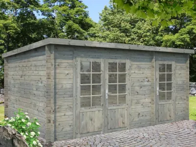 Gartenhaus Blockbohlenhaus Ella 13,1 m² 28 mm grau tauchimprägniert Produktbild #1