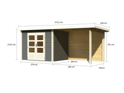 Gartenhaus Wacken 5 28 mm terragrau inkl. 3 m Anbau + Rückwand Produktbild #8