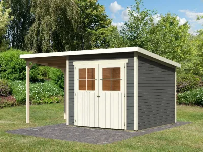 Gartenhaus Glücksberg 5 19 mm terragrau inkl. 190 cm Anbaudach Produktbild #5