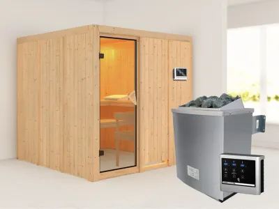 Systemsauna Rodin bronzierte Ganzglastür, inkl. 9 kW Saunaofen ext. Steuerung Produktbild #1