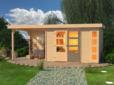 Gartenhaus Askola 2 19 mm terragrau inkl. 2,4 m Anbaudach + Rückwand Produktbild #8