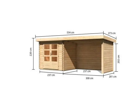 Gartenhaus Blockbohlenhaus SET Bastrup 2 28 mm naturbelassen, inkl. 3 m Anbaudach + Seiten-/Rückwand Produktbild #6
