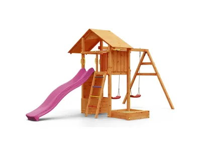 Spielturm Smart 4 teakfarben inkl. Rutsche pink Produktbild #6