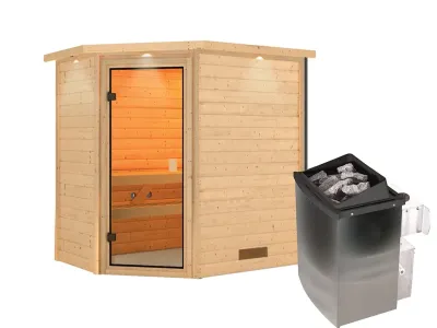Sauna Massivholzsauna Jella mit Dachkranz, inkl. 9 kW Ofen mit integrierter Steuerung Produktbild #6