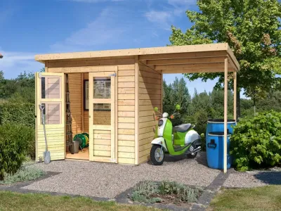 Gerätehaus Merseburg 3 14 mm naturbelassen inkl. 140 cm Anbau Produktbild #1