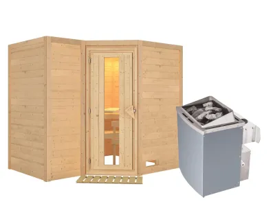 Massivholzsauna Sahib 2 Holztür mit Isolierglas, inkl. 9 kW Ofen integr. Steuerung Produktbild #6