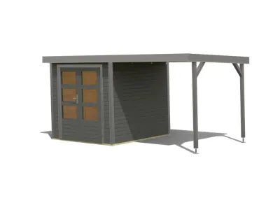 Gartenhaus Jupiter 2 19 mm terragrau - graualuminium mit Anbaudach 2,35 m breit Produktbild #5