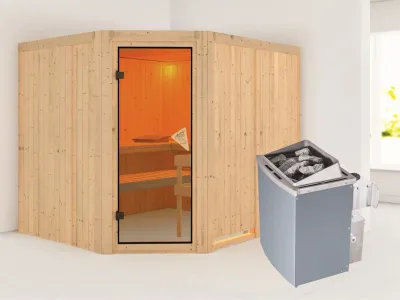 Systemsauna Malin bronzierte Ganzglastür, inkl. 9 kW Saunaofen integr. Steuerung Produktbild #1