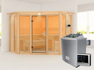 Sauna Alcinda mit bronzierter Glastür und Dachkranz + 9 kW Saunaofen ext. Strg. Produktbild #5