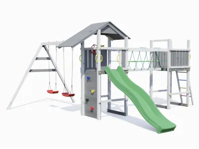 Spielturm Smart 5 Bridge grau/weiß inkl. Rutsche grün Produktbild #6