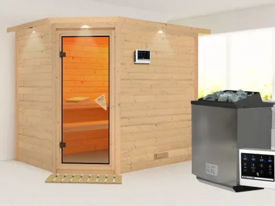 Sauna Massivholzsauna Tanami mit Dachkranz, inkl. 9 kW Bio-Kombiofen ext. Steuerung Produktbild #2