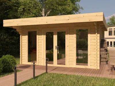 Gartenhaus Blockbohlenhaus Rosie 44 mm naturbelassen Produktbild #1