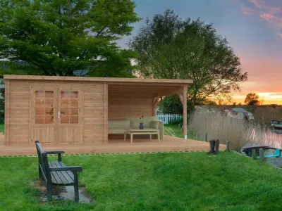 Gartenhaus Blockbohlenhaus Ella 8,7+8,2 m² 28 mm braun tauchimprägniert Produktbild #1