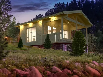 Ferienhaus Blockbohlenhaus Agneta 18,8+12,5 m² 70 mm naturbelassen Produktbild #1