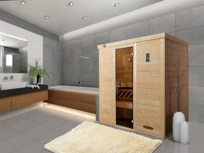 Sauna Massivholz-Elementsauna Kemi 4 GT graphit Ganzglastür Produktbild #1