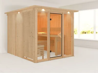 Sauna Systemsauna Sari mit Dachkranz Komplettset mit 9 kW Ofen mit externer Steuerung Produktbild #5
