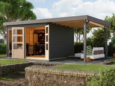 Gartenhaus Baraya 6 19 mm terragra inkl. 2,4 m Anbaudach Produktbild #1