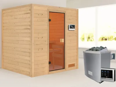 Sauna Adelina mit bronzierter Glastür + 9 kW Saunaofen ext. Strg. Produktbild #7