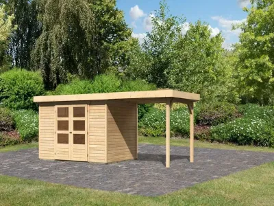Gartenhaus SET Askola 4 19 mm naturbelassen inkl. 2,4 m Anbaudach Produktbild #1