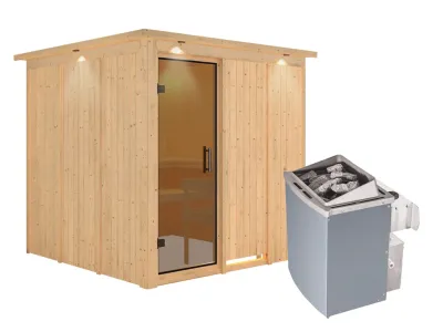 Systemsauna Rodin mit Dachkranz, graphit Ganzglastür, inkl. 9 kW Saunaofen integr. Steuerung Produktbild #7