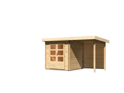 Gartenhaus Blockbohlenhaus SET Bastrup 2 28 mm naturbelassen, inkl. 2 m Anbaudach + Rückwand Produktbild #9