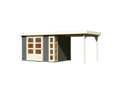 Gartenhaus Kerko 4 19 mm terragrau inkl. 2,4 m Anbaudach Produktbild #6