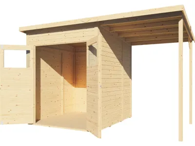 Gartenhaus Marksburg 2 mit Anbau 14 mm natur Produktbild #3