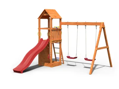 Spielturm Flappi teakfarben inkl. Doppelschaukel + Rutsche Produktbild #3