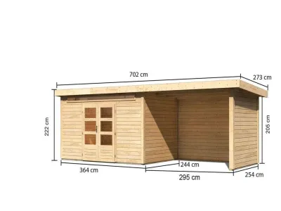Gartenhaus SET Kandern 7 28 mm naturbelassen, inkl. 3,2 m Anbaudach + Seiten- und Rückwand Produktbild #3