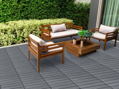 WPC Terrassenfliese Hellgrau Holzoptik 3D geprägt Produktbild #4