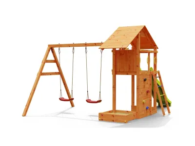 Spielturm Smart 2 teakfarben inkl. Rutsche gelb Produktbild #7
