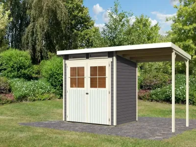 Gartenhaus SET Glücksburg 2 ECO 19 mm terragrau, inkl. 1,9 m Anbaudach Produktbild #1