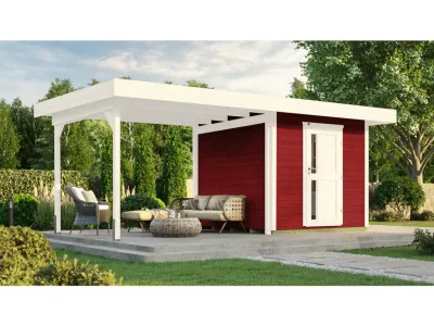 Gartenhaus Designhaus 172 B Gr. 2 28 mm schwedenrot inkl. Anbau 2,95 m Produktbild #1
